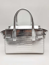 Michael Kors Carmen Silver Crocodile Embossed Belted Satchel Bag Do1024wxde