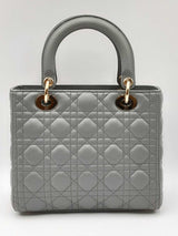 Christian Dior Lady Dior Quilted Gray Leather Top Handle Bag Eb0824orxzdu