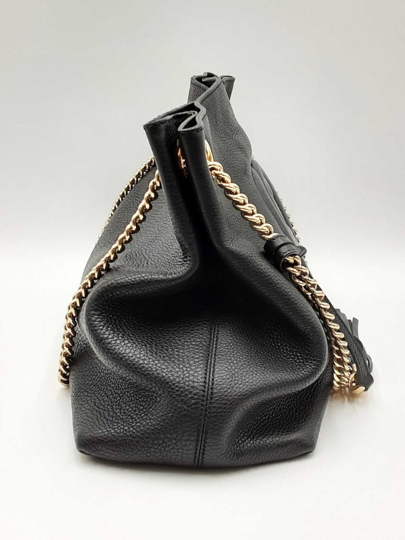 Gucci Gg Soho Black Pebbled Leather Chain Shoulder Bag Fw1124wxzdu