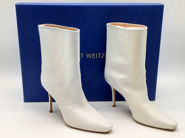 Stuart Weitzman Ebb White Smooth Calf Leather Ankle Boots Size 7 Do0423crde