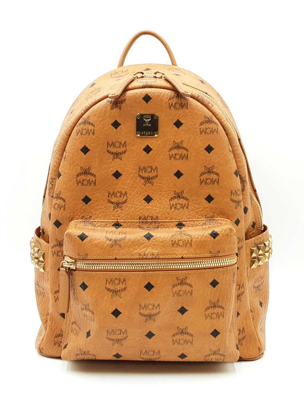 Mcm Stark Side Studs Backpack In Cognac Visetos Coated Canvas Fw0825ozxdu