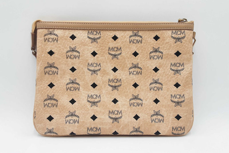 Mcm Visetos Crossbody Pouch In Beige & Black Fw1024lxzdu