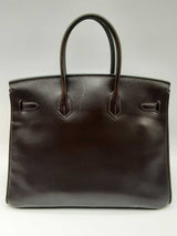 Hermes Birkin 35 Ebene Brown Boxcalf Leather Palladium Handbag Do0324sxzxde