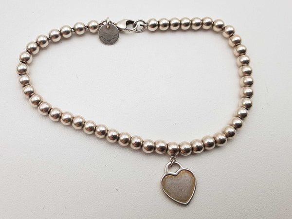 Tiffany & Co Mini Return To Tiffany Heart Tag 0.925 Silver 5.4g Beaded Bracelet 6.5 In Do0325wxde