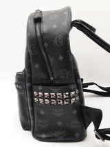 Mcm Stark Side Studs Small Backpack In Black Visetos Coated Canvas Fw0926orxdu
