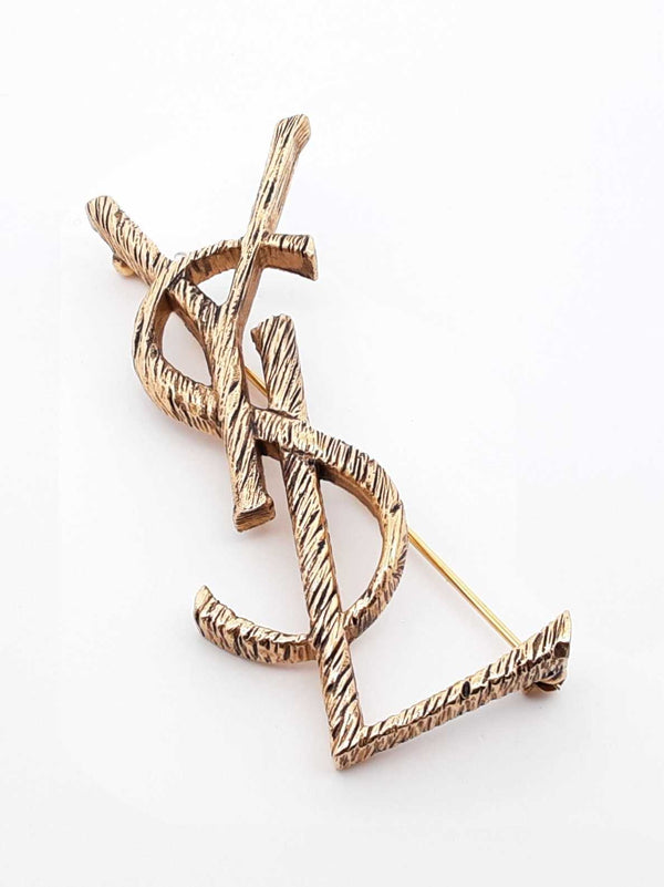Yves Saint Laurent Textured Gold-tone Monogram Brooch Fw1025lordu