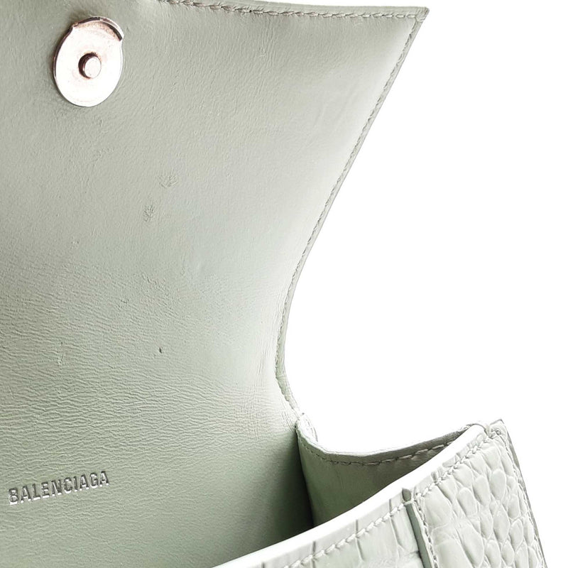 Balenciaga Hourglass Xs Mint Green Croc Embossed Leather Crossbody Lhrxzde