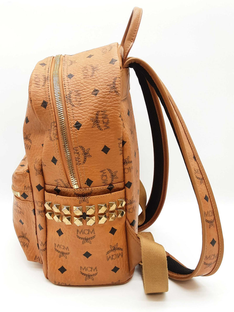 Mcm Stark Cognac Tan Visetos Coated Canvas Side Studded Backpack Do0825lexde
