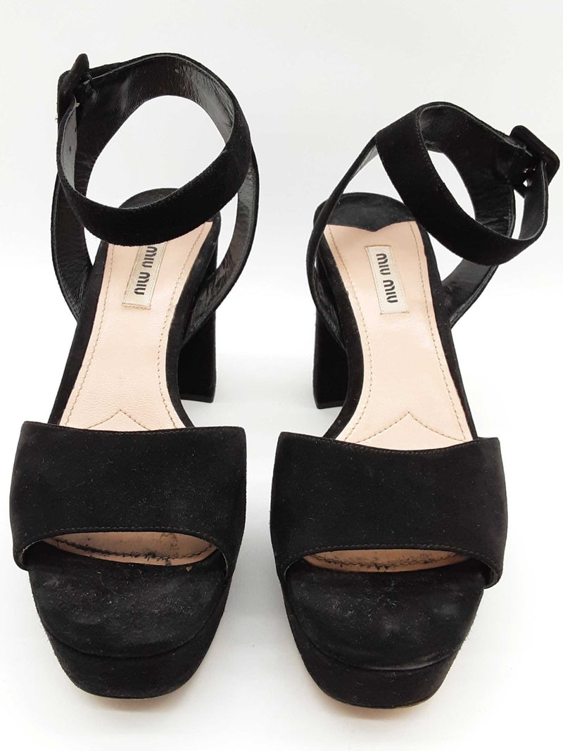 Miu Miu Black Suede Ankle Strap Platform Heels Size It 39 Do0625rxde