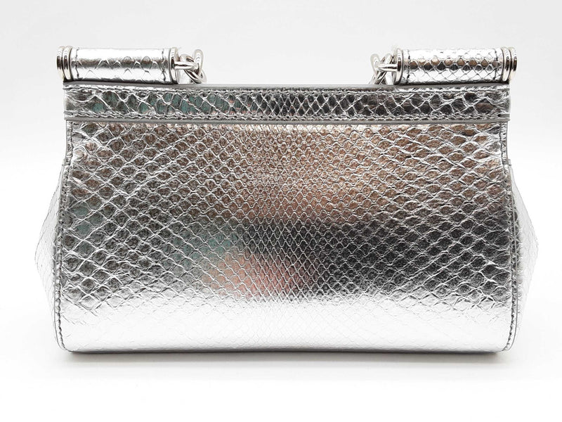 Dolce & Gabbana Sicily Metallic Silver Snakeskin Crossbody Bag Do0125sxzde