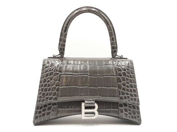 Balenciaga Hourglass Gray Crocodile Embossed Leather Top Handle Bag Fw0724lorxdu
