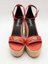 Versace Medusa Satin Espadrille Wedge Sandals Size 38 Eb0326lrxde