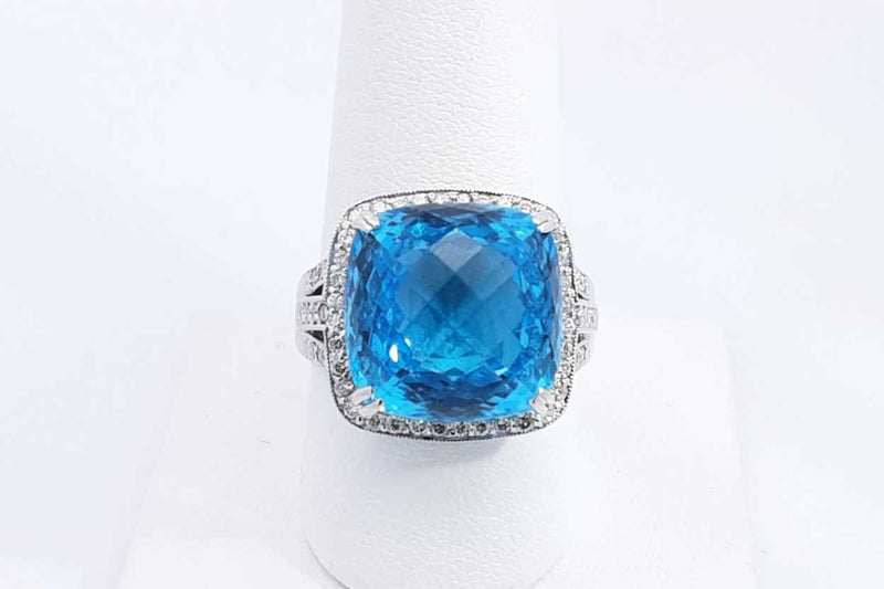 Blue Gemstone & Diamond Ring In 14k White Gold 2 Grams Size 8.75 Eb0724lxzsa