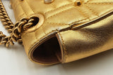 Gucci Gold Metallic Leather Mini Pearly Gg Marmont Shoulder Bag Eb0226wxzsa