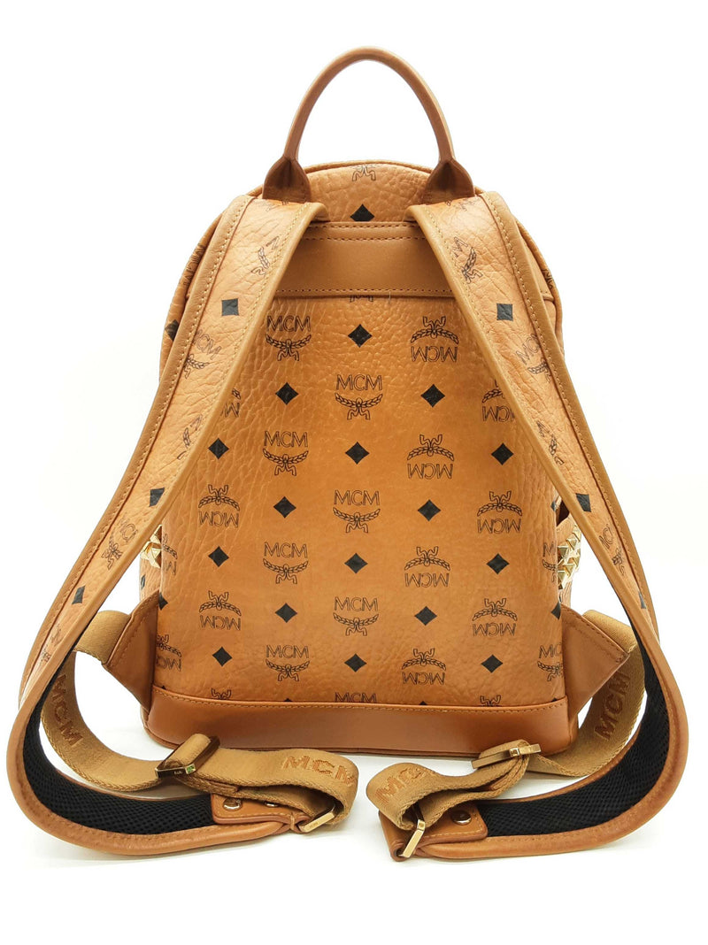 Mcm Stark Cognac Tan Visetos Coated Canvas Side Studded Backpack Do0825lexde