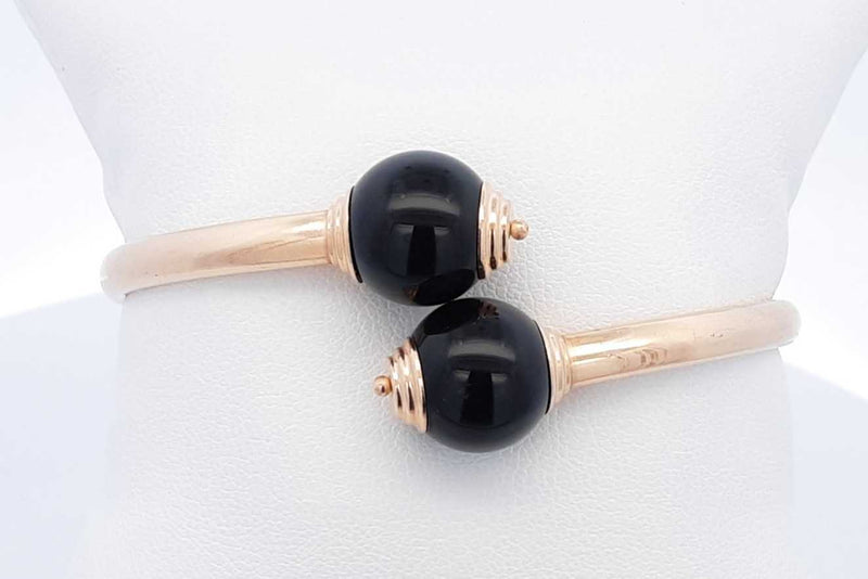 14k Yellow Gold 10.4g Onyx Bead Bangle Bracelet 6.5 In Eb0624ocrde