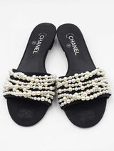 Chanel Pearl Embellished Cc Slide Sandals Size 39.5 Eb1225loxdu