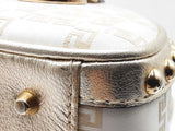 Versace Snap Out Of It Boston Bag In White Canvas & Gold Leather Fw1225oxzdu