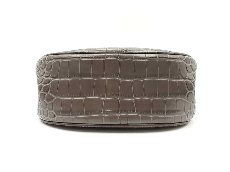 Tory Burch Lee Radziwill Croc-embossed Gray Leather Saddle Bag Fw0225pzdu