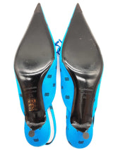 Balenciaga Knife Mules Logo Blue Satin Heels Size Eu 38 Do0725pxde