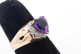 Heart Shaped Purple Gemstone & Diamond Ring 14k Yellow Gold 4.6g Sz 6 Eb426wxzsa