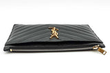 Saint Laurent Chevron Quilted Black Leather Cassandre Zip Wallet Eb0526lrxde