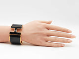 Hermès Extra Wide Clic H Gold-tone & Black Enamel Bangle Bracelet  7 Inch Fw0626lxzdu