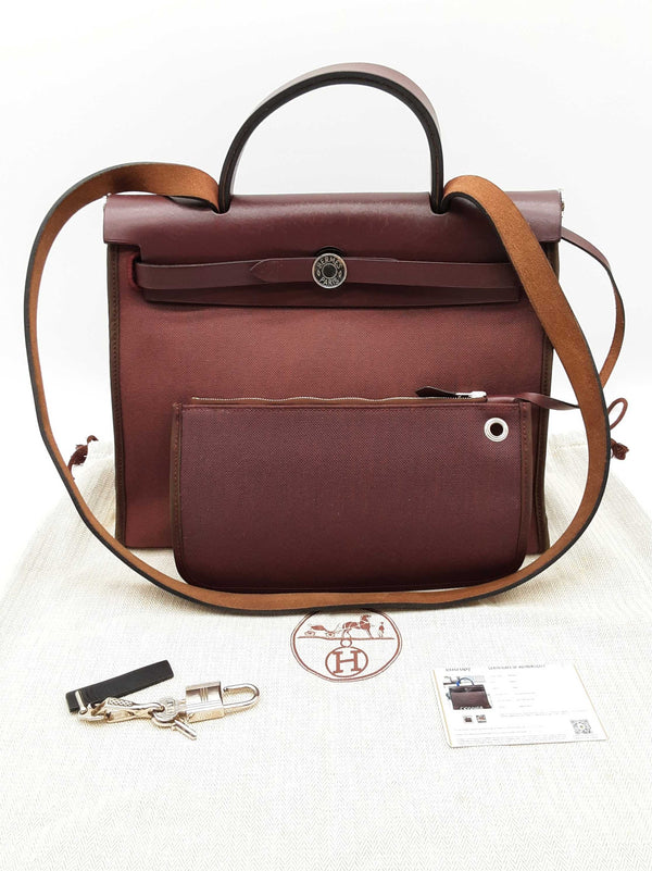 Hermes Herbag 31 Prune Red Purple Militaire Canvas Leather Bag Do0525exzde