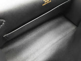 Hermes Kelly Pochette Noir Black Swift Leather Gold Hardware Clutch Do726lixzxde