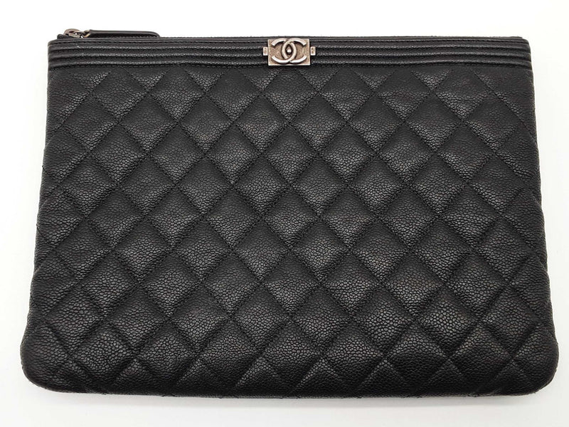 Chanel Boy O Black Leather Zipper Clutch Do0325exzde
