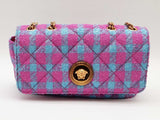 Versace La Medusa Pink And Blue Plaid Tweed Quilted Crossbody Sd1025wzxde