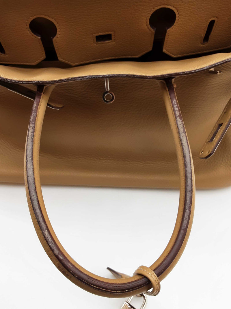 Hermes Birkin 35 Tabac Camel Beige Clemence Palladium Handbag Do0925lxzxzde