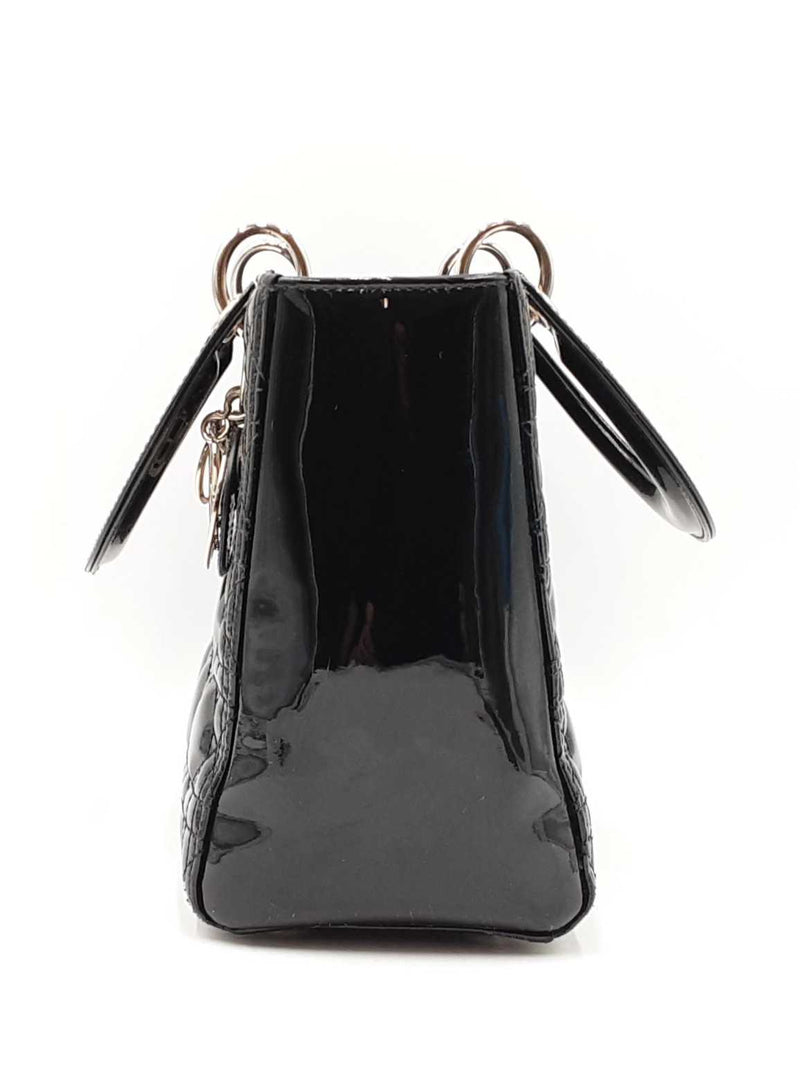 Christian Dior Lady Dior In Black Patent Cannage Leather Fw00825lzxzdu