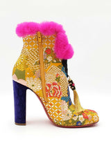 Christian Louboutin May Wong 100 Booties In Brocade & Fur Size 38 Fw0826lzxdu