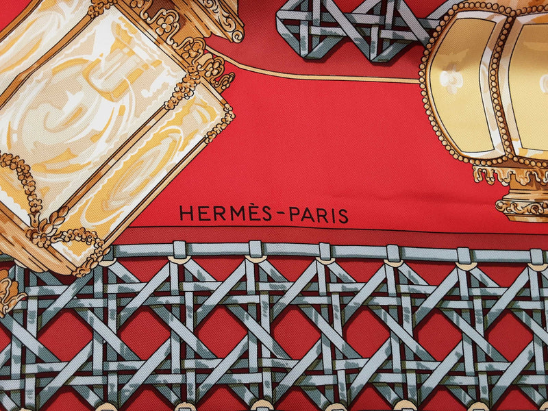 Hermes Feux De Route Carriage Lantern Red Silk Scarf Do0326orxde