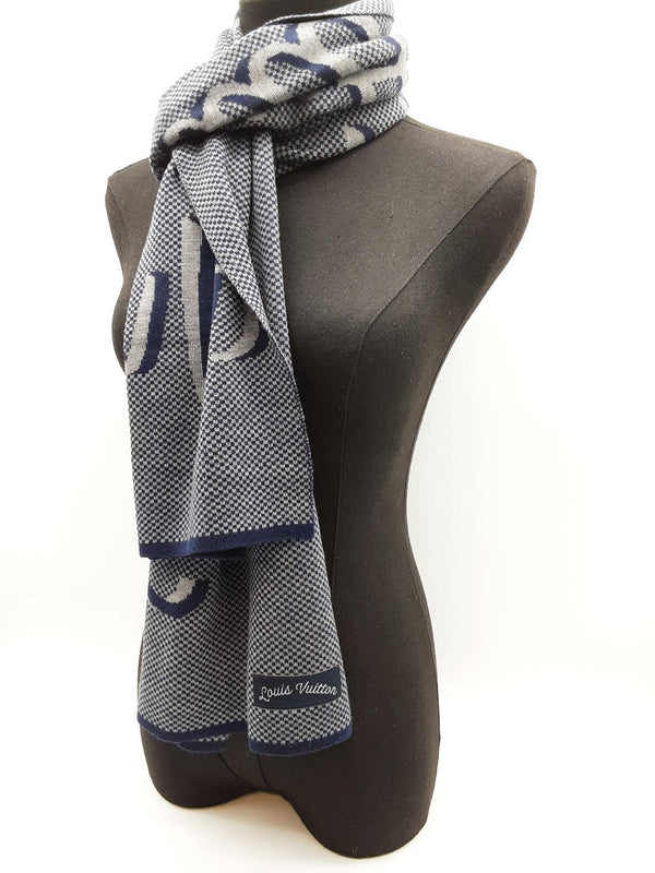 Louis Vuitton Signature Logo Blue Gray Wool Scarf Do1025lcrde