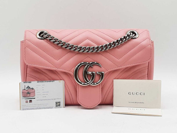 Gucci Marmont Medium Shoulder Bag In Pink Matelassé Chevron Leather Fw0925przdu