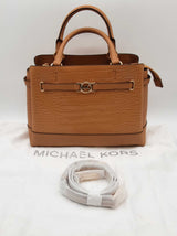 Michael Kors Reed Belted Deer Tan Croc Embossed Leather Satchel Bag Do0626wxde