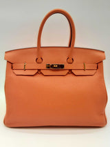 Hermes Birkin 35 Orange Clemence Gold Hardware Handbag Do0824erxzde