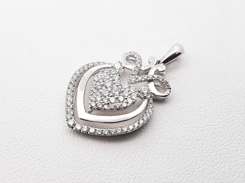 0.87 Cttw Diamond & 18k White Gold Heart Pendant 2 Grams Fw0825lwxdu