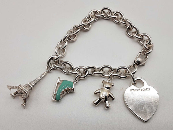 Tiffany & Co Heart Tag Multi Charm 0.925 Silver 40.0g Cable Bracelet 6.5 In Do0325wxzde