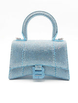 Balenciaga Hourgass Embellished Crystal Blue Suede Top Handle Bag Eb1224lxxzsa