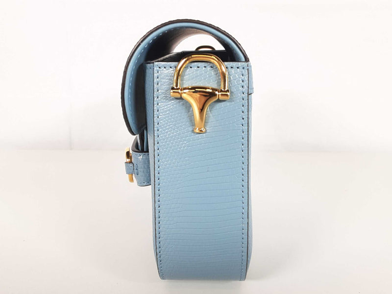 Gucci Light Blue Lizard Effect Leather Horsebit 1955 Mini Bag