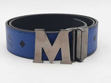 Mcm Reversible Monogram Claus Leather Belt Blue 36-38 In Aa0925rzsa