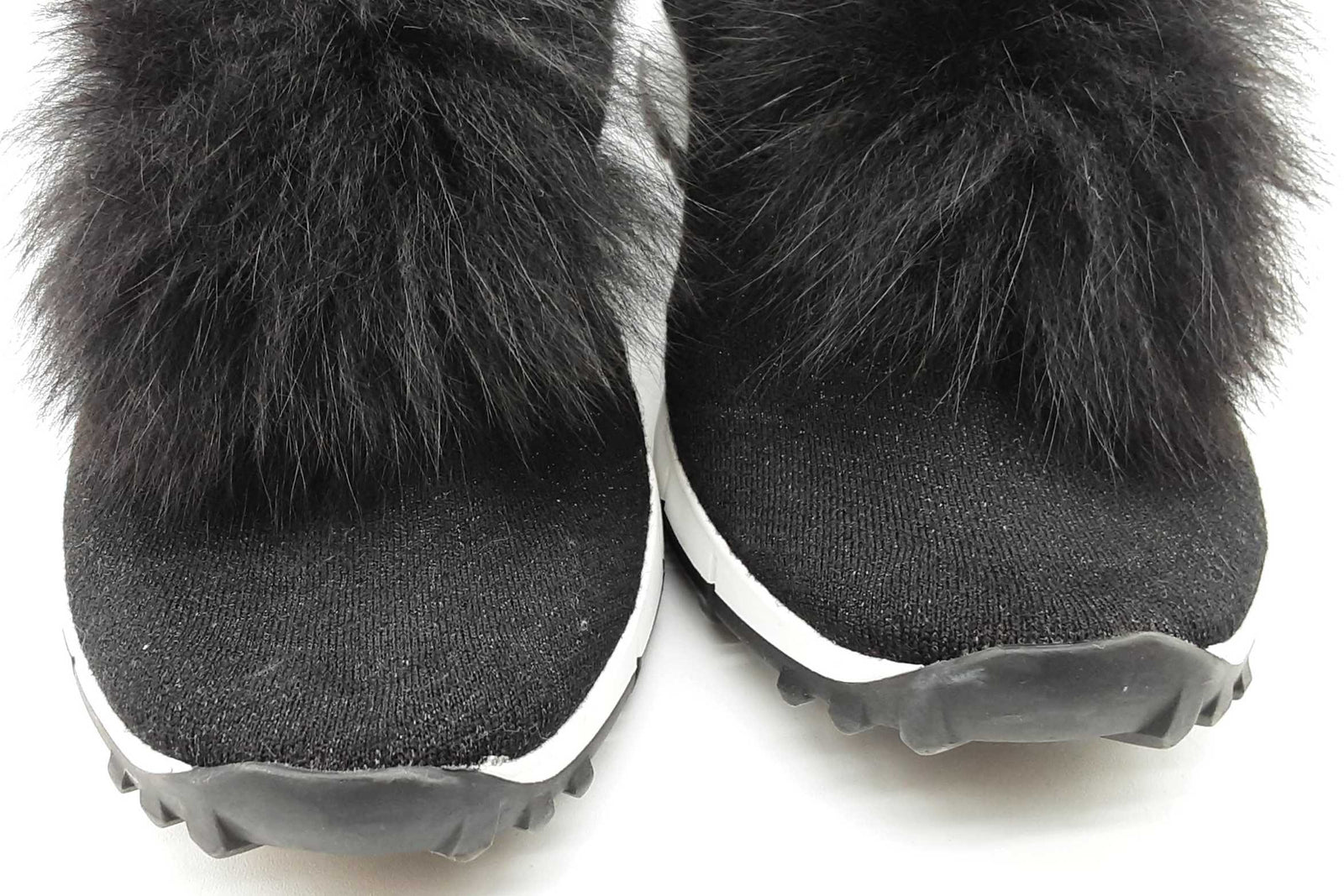 Jimmy Choo Norway Black Knit Norway Fur Pom-pom Sneakers Size 43