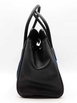 Prada Navy Blue Canvas & Black Saffiano Leather Tote Bag Eb1025oordu