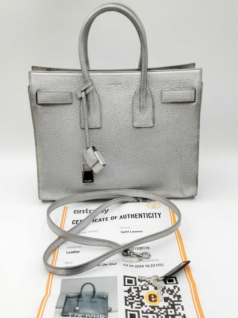 Yves Saint Laurent Silver Metallic Sac De Jour Silver Top Handle Bag Eb1224ixzdu