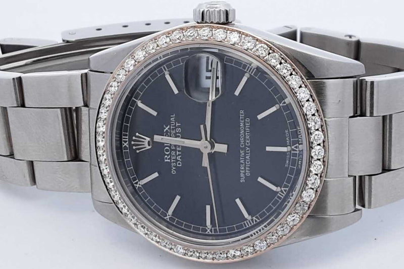 Rolex Oyster Perpetual Datejust 30mm Stainless Watch Diamond Bezel Eb1124wpxzdu