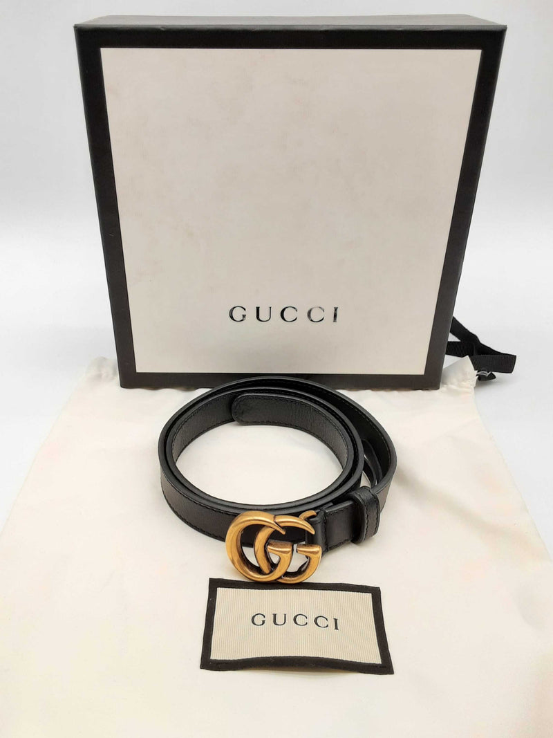 Gucci Gg Black Marmont Thin Leather Belt Size 65/26 Do1224crde