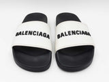 Balenciaga Logo Pool Slides In Black & White Pvc Size 7 Men, 10 Women Fw0126exdu